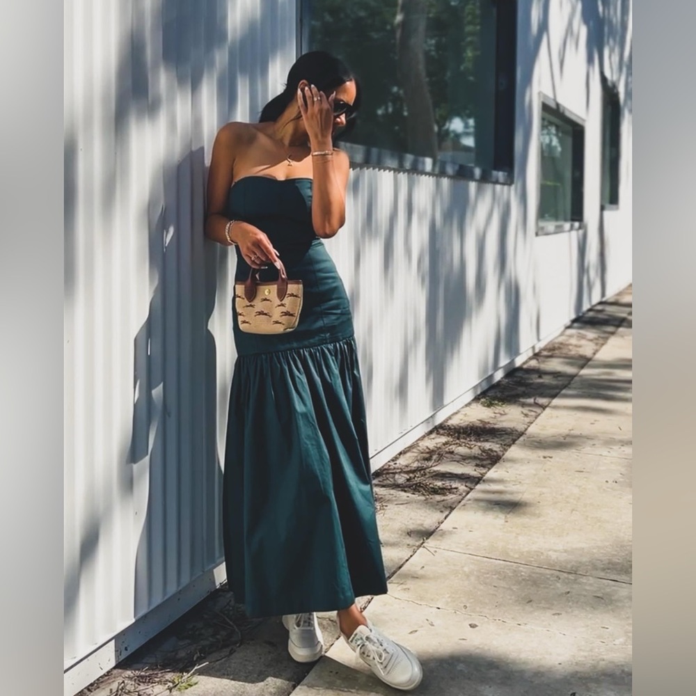 New $119 Zara Green Midi Dress with Topstitching 2550/335 Small - Picture 2 of 14